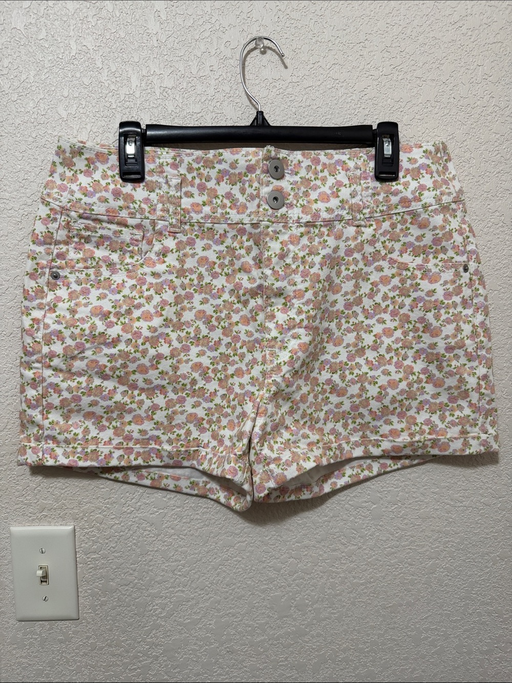NWOT NOBO White Floral Denim Shorts with Pink and Green Print